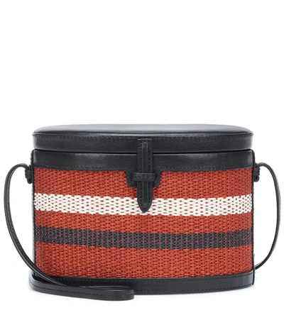 Hunting Season 'the Round Trunk' Stripe Leather Shoulder Bag In Black