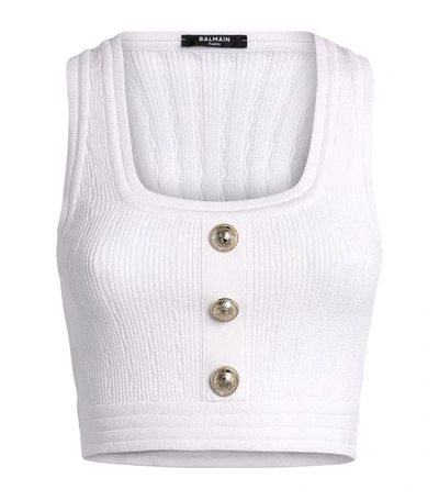 Balmain Women's Button-trimmed Ribbed Crop Top In White