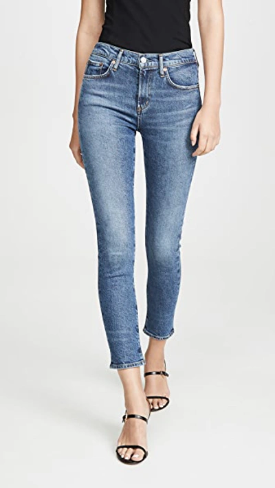 Agolde Toni Mid-rise Straight-leg Ankle Distressed-hem Jeans In Blue