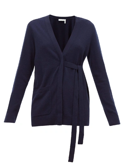 Chloé Cashmere Long-sleeve V-neck Wrap Sweater In Iconic Navy