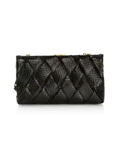 Nancy Gonzalez Large Woven Python Frame Clutch Bag In Black