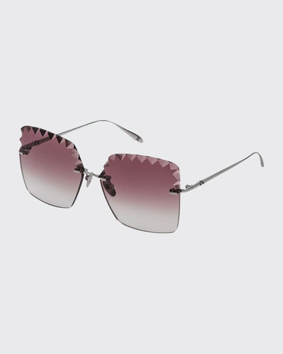 Carolina Herrera Square Laser-engraved Titanium Sunglasses In Wine