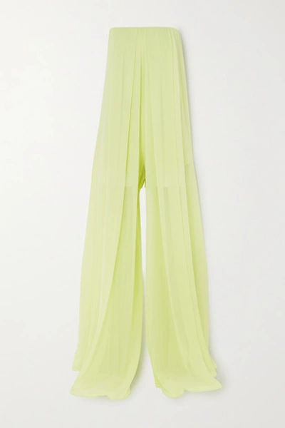 Cushnie Sheer Leg Strapless Silk Chiffon Jumpsuit In Light Green