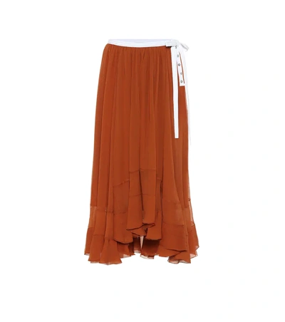 Chloé Rust Panelled Georgette Midi Skirt In Brown