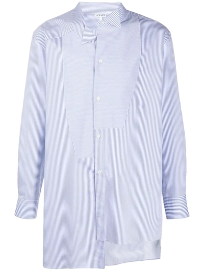 Loewe Striped Asymmetric Cotton Shirt In White And Blue