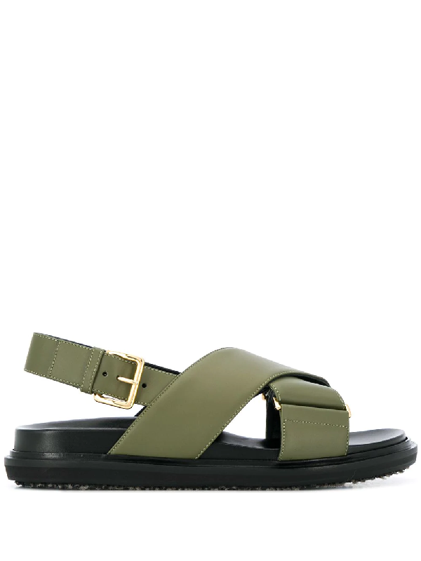 green leather sandals