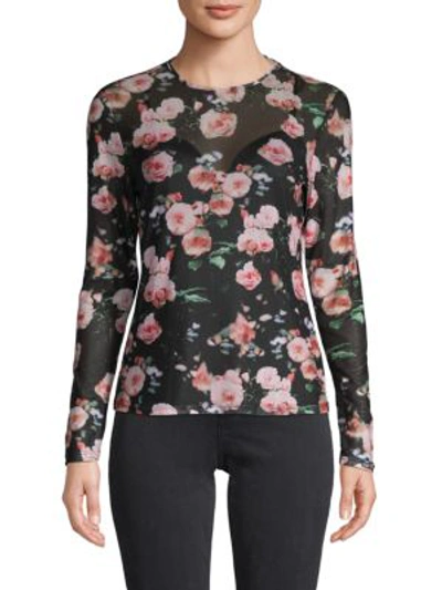 Rebecca Minkoff Cyder Floral-print Stretch-mesh Top In Black Multi