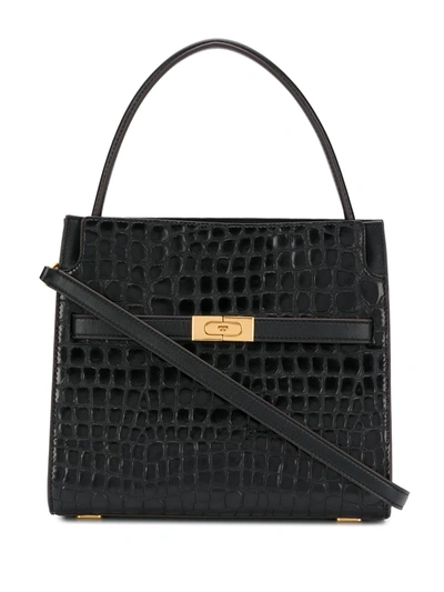 Tory Burch Small Lee Radziwill Croc-embossed Leather Satchel In Black