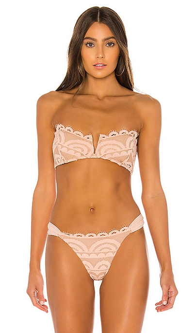 Pilyq V-front Lace Bandeau Bikini Top In Pink Sand