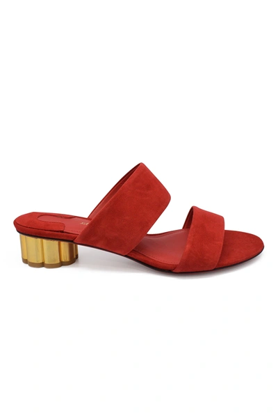 Ferragamo Suede Mules In Red