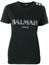 Balmain T-shirt S/s 3 Buttons On Shoulder Metallic Vintage Logo In Black