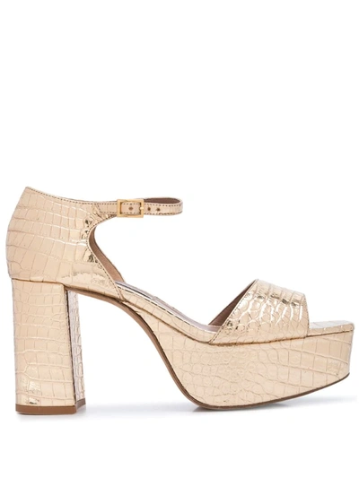 Tabitha Simmons Patton Crocodile-effect Leather Platform Sandals In Gold