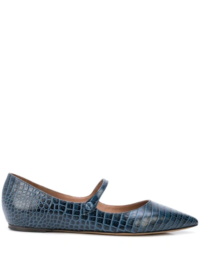 Tabitha Simmons Hermione Crocodile-effect Leather Mary-jane Flats In Navy