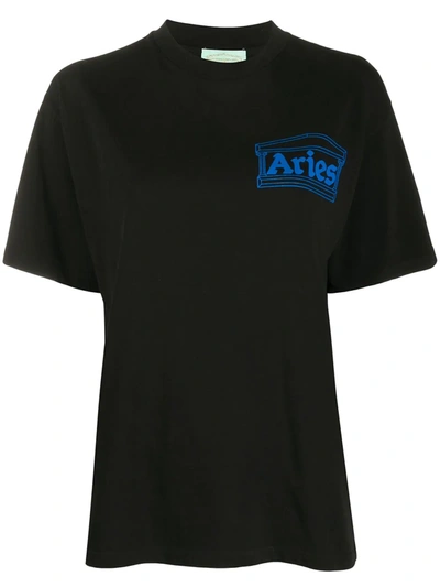 Aries Temple Logo Print T-shirt In Black