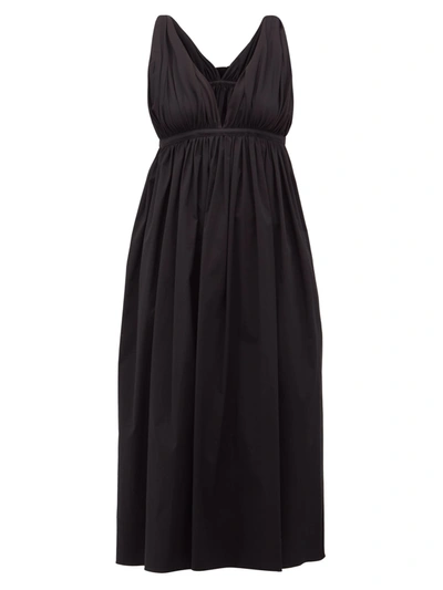 Rochas Twist-strap Cotton-blend Midi Dress In Black