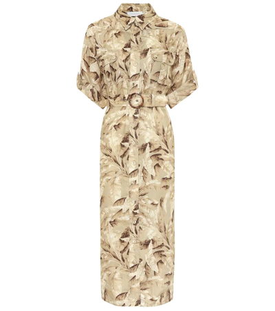 Zimmermann Super Eight Palm-print Linen Shirt Dress In Neutrals