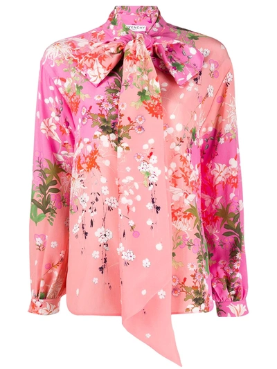Givenchy Pleated Floral-print Silk Crepe De Chine Blouse In Pink