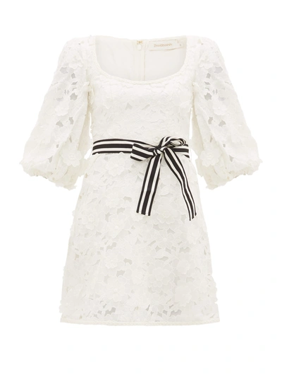 Zimmermann Super Eight Linen-blend Guipure-lace Mini Dress In Ivory