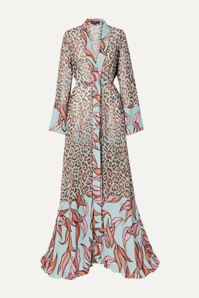 Patbo Printed Crepe And Chiffon Robe In Blue Pink