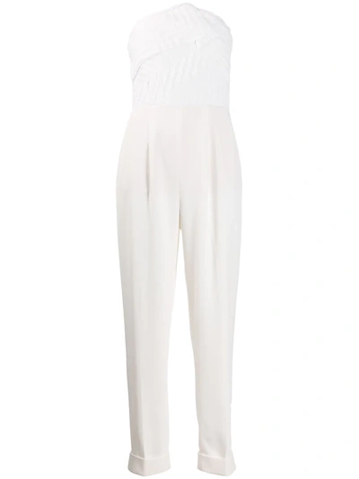 Roland Mouret Haye Strapless Cloqué And Crepe Jumpsuit In White