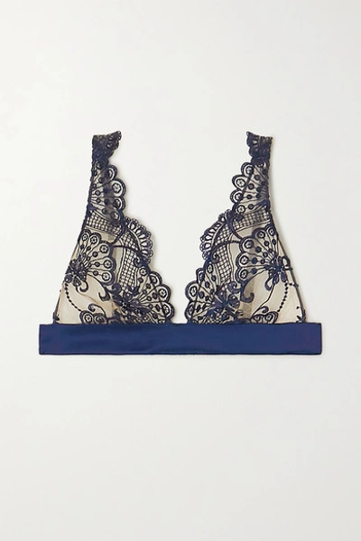 Id Sarrieri Moonlight Embroidered Tulle And Satin Soft-cup Triangle Bra In Midnight Blue