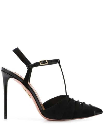 Aquazzura Panthere 105 Cutout Suede And Leather Pumps In Black