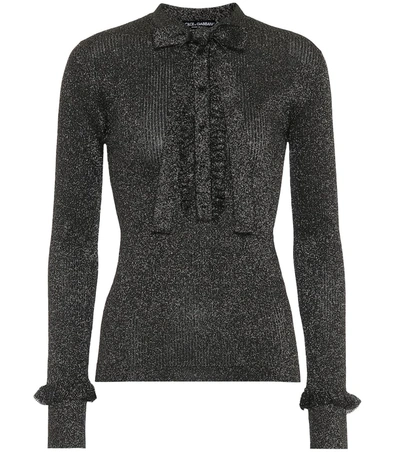 Dolce & Gabbana Ribbed-knit Metallic Top In Black