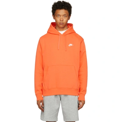 Nike Club Logo-embroidered Fleece-back Cotton-blend Jersey Hoodie In Electro Orange,electro Orange,white