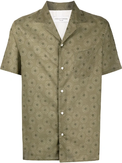 Officine Generale Dario Camp-collar Printed Cotton Shirt In Green