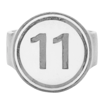 Maison Margiela Silver Enamelled Logo Ring In 962 Silver