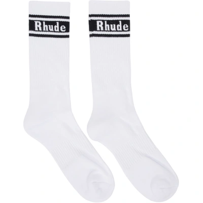 Rhude Stripe Logo Crew Socks In White