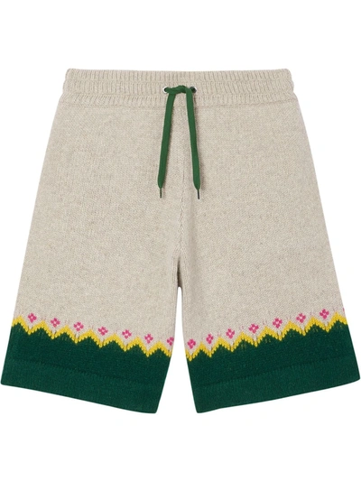 Burberry Fair Isle Wool Drawstring Shorts In Sesame