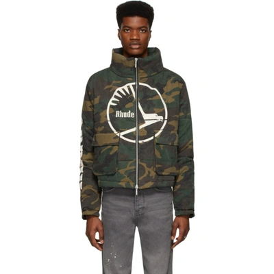 Rhude Collage Camouflage Puffer Jacket In Brown,green,khaki