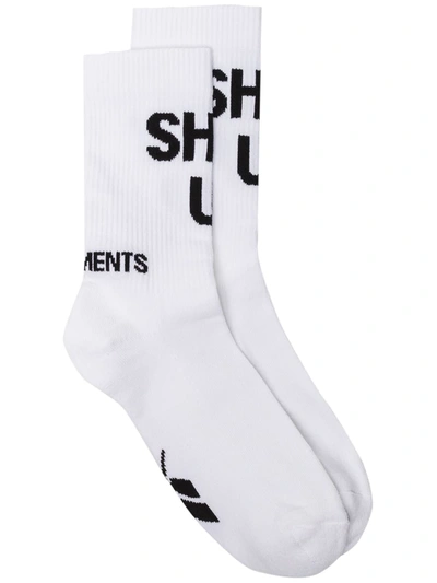 Vetements White Shut Up Slogan Socks