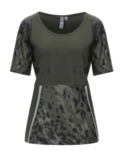 Adidas By Stella Mccartney Paneled Printed Stretch T-shirt In Military Green