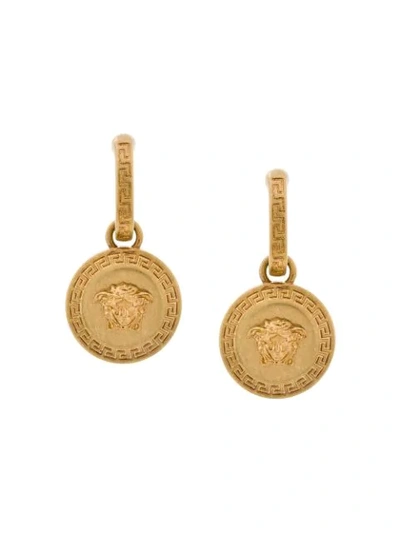 Versace Gold Medusa Tribute Pendant Earrings In Metallic