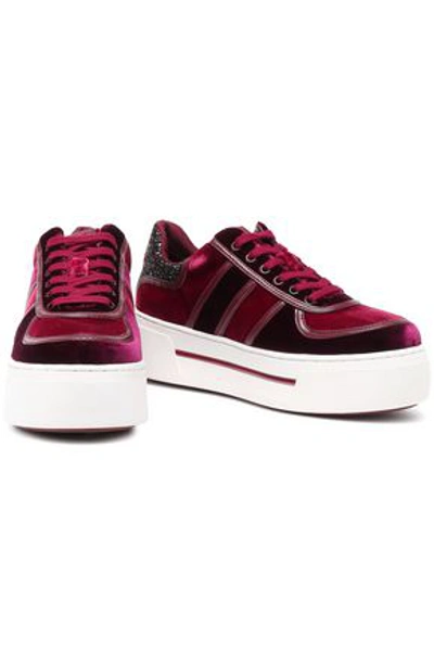 Michael Michael Kors Camden Leather-trimmed Glittered Suede Platform Sneakers In Plum