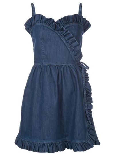 Stella Mccartney Ruffle-trimmed Denim Wrap Mini Dress In Navy