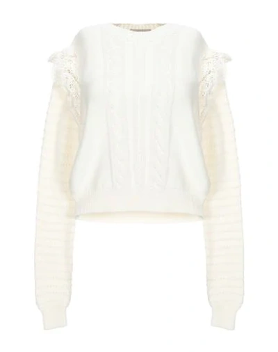 Stella Mccartney Ruffled Crochet-trimmed Cotton Sweater In Vanilla