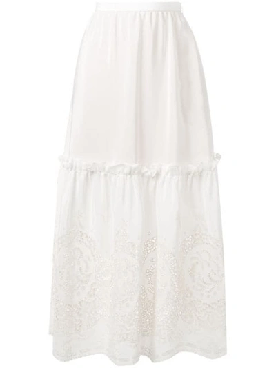 Stella Mccartney Tiered Broderie Anglaise Silk Midi Skirt In White