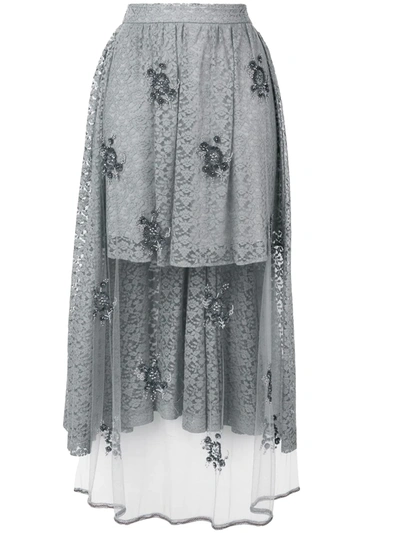 Stella Mccartney Isabella Layered Embellished Tulle And Leavers Lace Maxi Skirt In Dumbo Grey