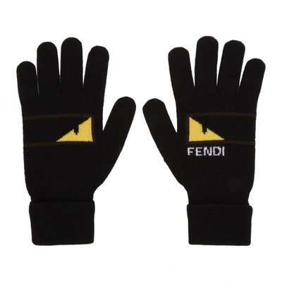Fendi Black And Yellow Bag Bugs Mono Eye Gloves In F0e0f Brwn