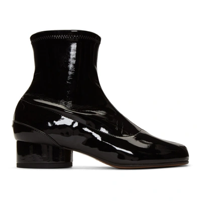 Maison Margiela Black Patent Tabi Ankle Boots In T8013 Black