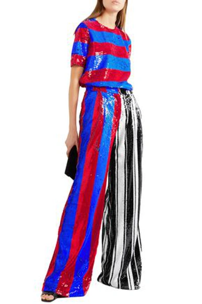 Halpern Striped Sequined Tulle Wide-leg Pants In Multicolor