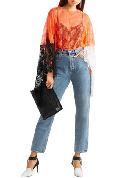 Christopher Kane Colour-block Lace Top In Bright Orange