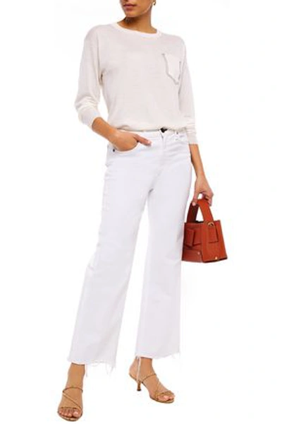 Brunello Cucinelli Bead-embellished Cashmere, Silk And Hemp-blend Top In Off-white