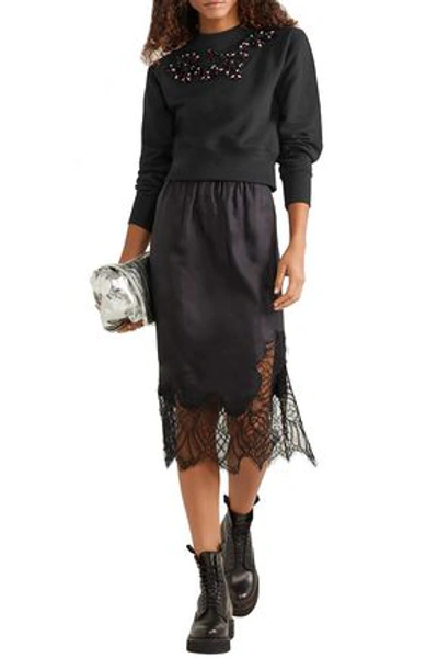 Christopher Kane Cropped Embellished Cotton-jersey Sweatshirt In Black