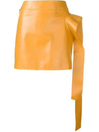 Jw Anderson Draped Leather Mini Skirt In Yellow