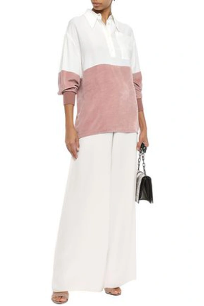 M Missoni Two-tone Crepe De Chine And Velvet Shirt In Antique Rose