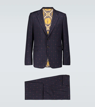 Gucci Navy & Pink Gg Pinstripe Suit In Blue
